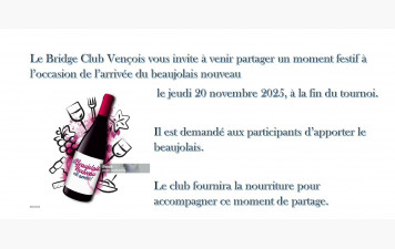 Beaujolais Nouveau le jeudi 20 novembre à 18H