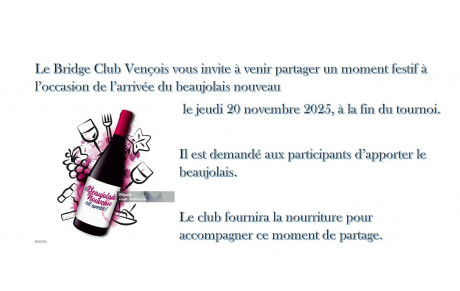 Beaujolais Nouveau le jeudi 20 novembre à 18H